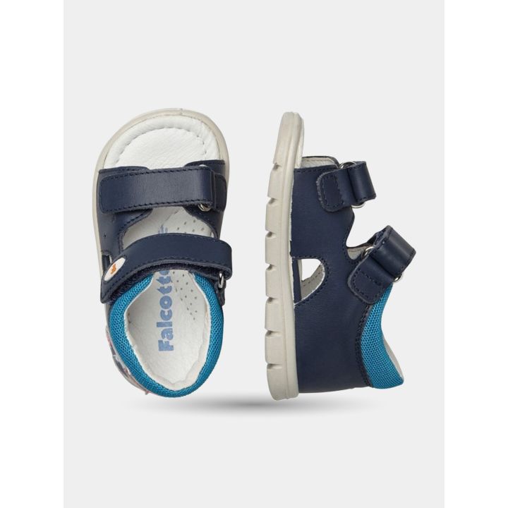 Sandali blu navy visti dall'alto e di lato con due strappi