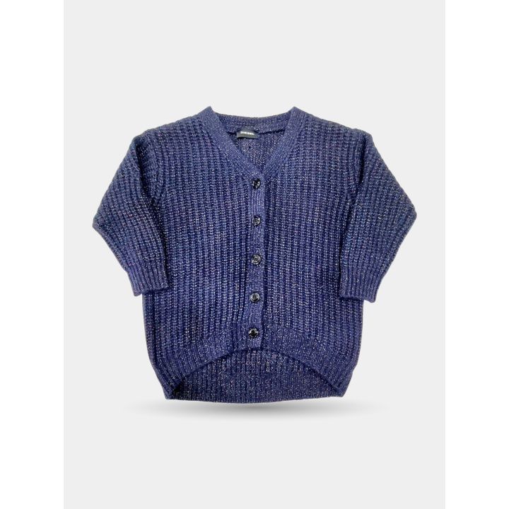 Cardigan Diesel blu da ragazza vista frontale con scollo a V e bottoni