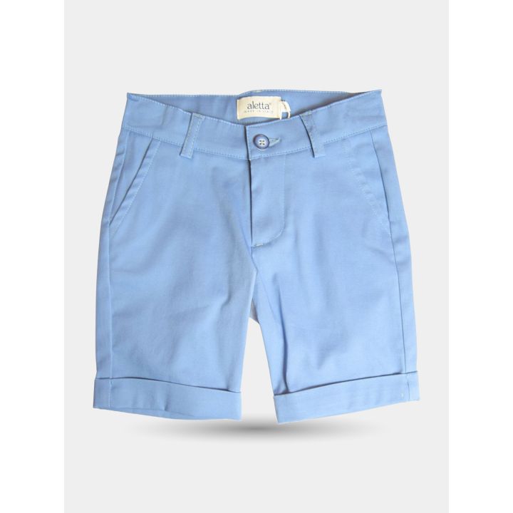 Bermuda Aletta azzurro da bambino vista frontale con passanti e bottone