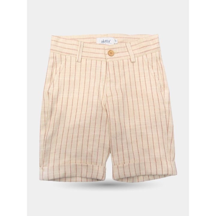 Bermuda Aletta beige a righine rosse da bambino vista frontale