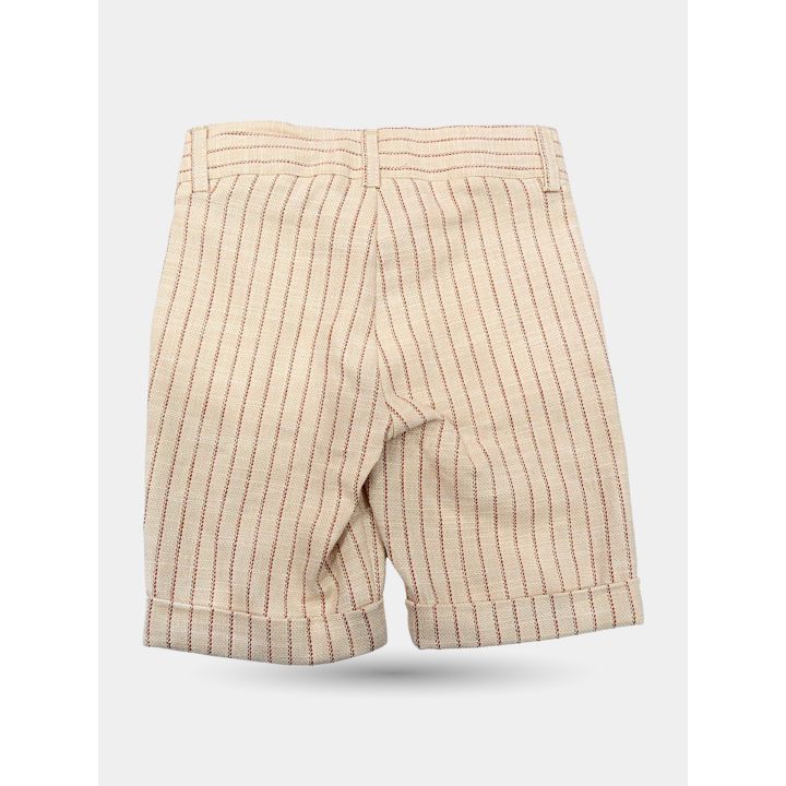 Retro del bermuda beige a righe sottili con passanti e risvolto