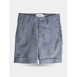 Bermuda Aletta blu mélange da bambino vista frontale con bottone blu