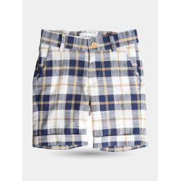 Bermuda Aletta a quadri blu e beige da bambino vista frontale