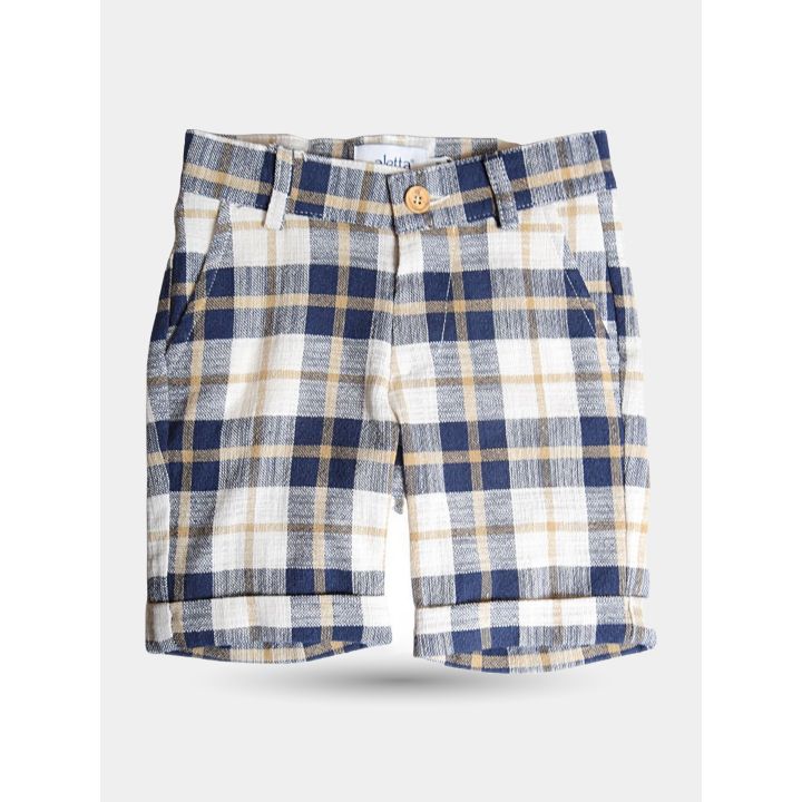 Bermuda Aletta a quadri blu e beige da bambino vista frontale