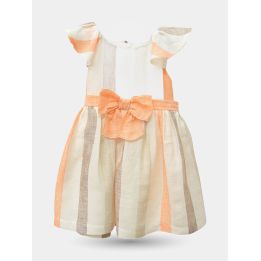 Vestito neonata Aletta a righe arancio e beige con fiocco, vista frontale