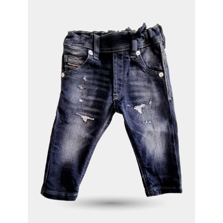 Jeans Diesel grigio scuro da neonato vista frontale effetto usurato