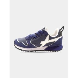 Sneaker W6YZ blu con logo e profili bianchi, vista laterale
