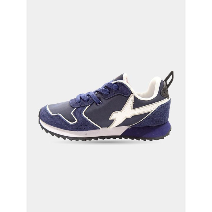 Sneaker W6YZ blu con logo e profili bianchi, vista laterale