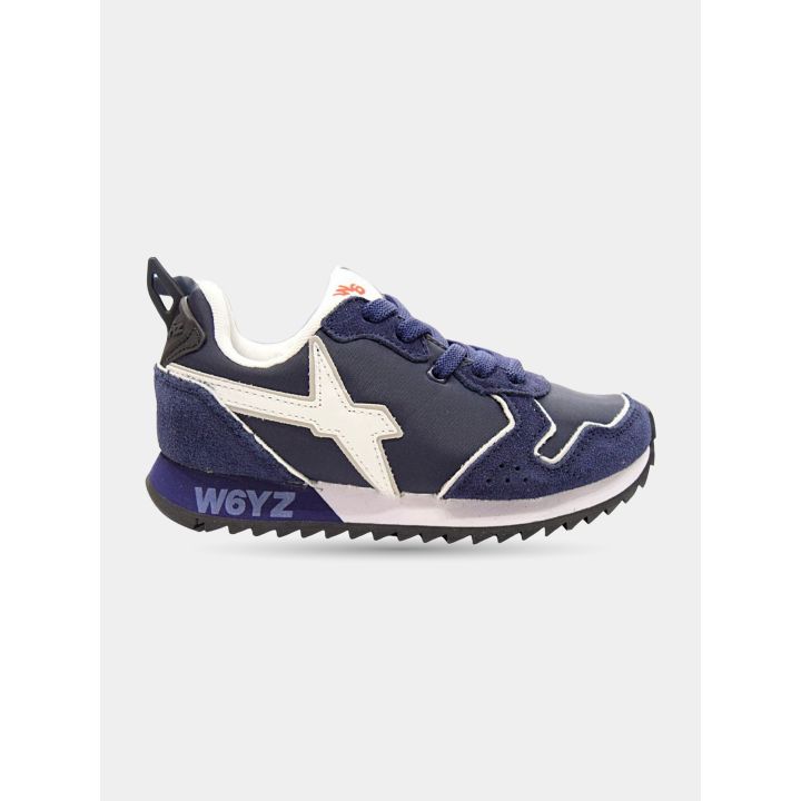 Sneaker W6YZ blu vista dal lato interno con la scritta sulla suola