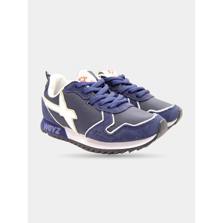 Paio di sneakers W6YZ blu di tre quarti con lacci blu e interno bianco