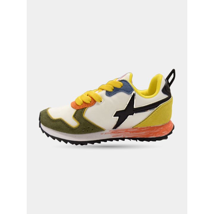 Sneaker W6YZ multicolore con logo nero e lacci gialli, vista laterale