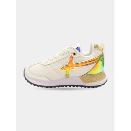 Sneaker W6YZ bianca con logo cangiante oro, vista laterale