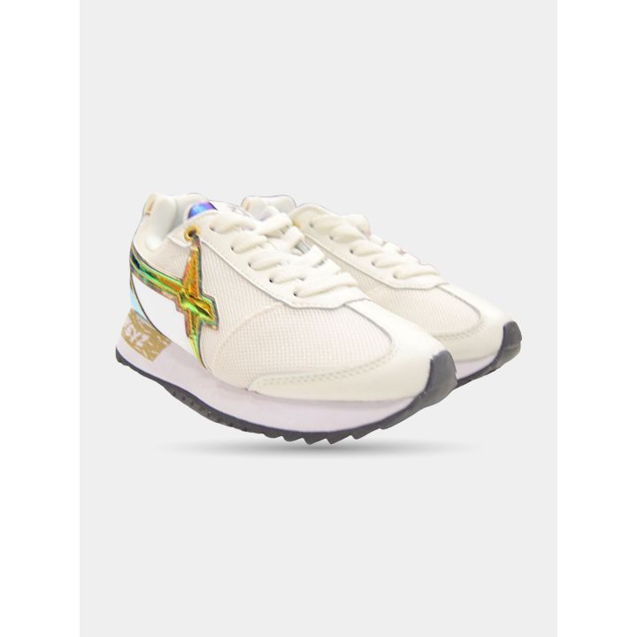 Paio di sneakers W6YZ bianche di tre quarti con lacci bianchi
