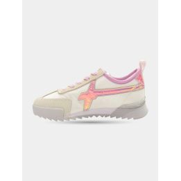 Sneaker W6YZ bianca con logo rosa cangiante, vista laterale
