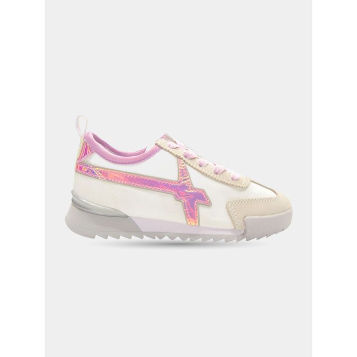 Sneaker W6YZ bianca e rosa vista dall'altro lato con punta scamosciata