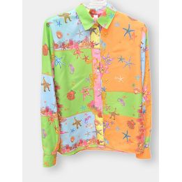 Camicia Kontatto multicolore con stelle marine e conchiglie, vista frontale