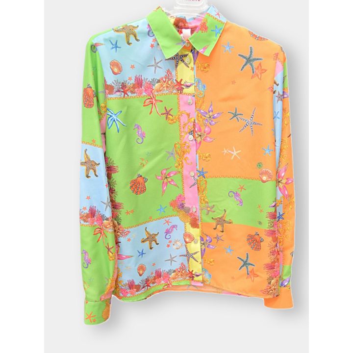 Camicia Kontatto multicolore con stelle marine e conchiglie, vista frontale