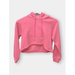 Felpa Kontatto rosa a taglio corto con cappuccio e coulisse, vista frontale