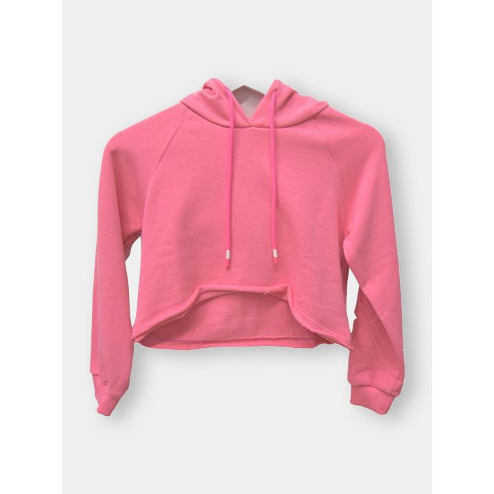 Felpa Kontatto rosa a taglio corto con cappuccio e coulisse, vista frontale