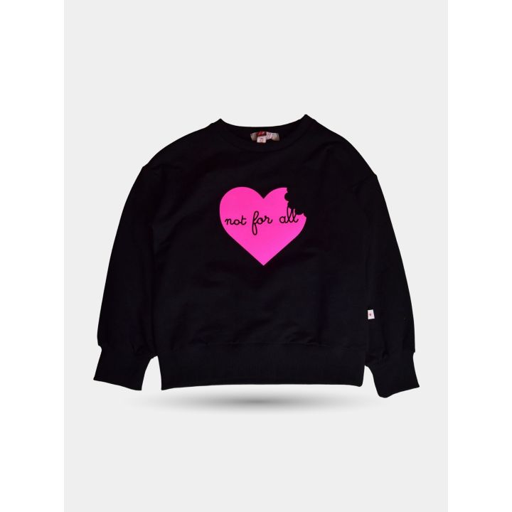 Felpa Kontatto nera girocollo con cuore fucsia e scritta not for all, vista frontale