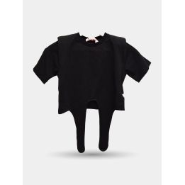 T-shirt Kontatto nera con spalle squadrate e due lacci sul davanti, vista frontale