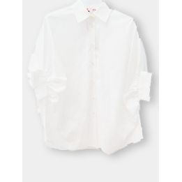 Camicia Kontatto bianca ampia con colletto e maniche a risvolto, vista frontale