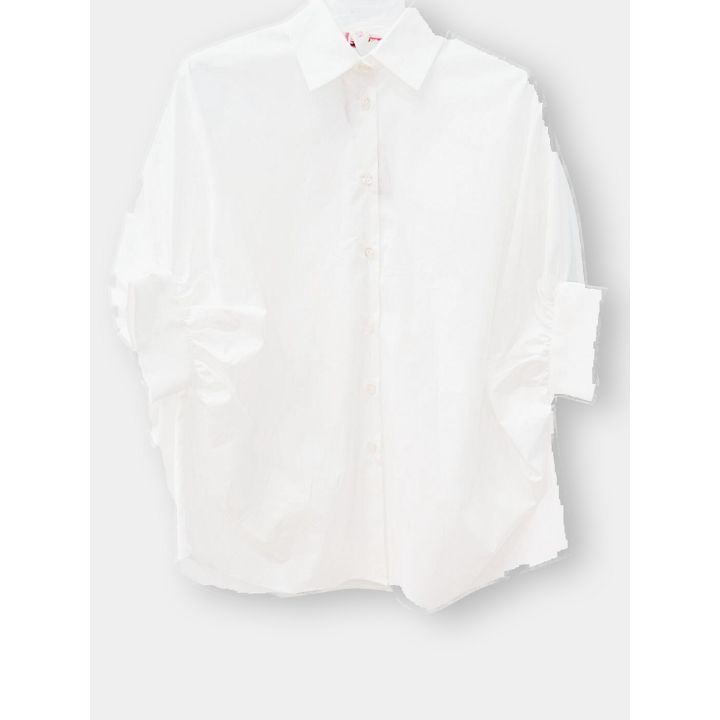 Camicia Kontatto bianca ampia con colletto e maniche a risvolto, vista frontale