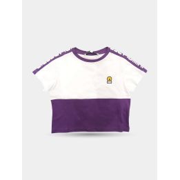 T-shirt Ciesse Piumini bianca e viola da bambina vista frontale con toppa logo