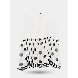 Blusa Manila Grace bianca con balza a pois neri, vista frontale