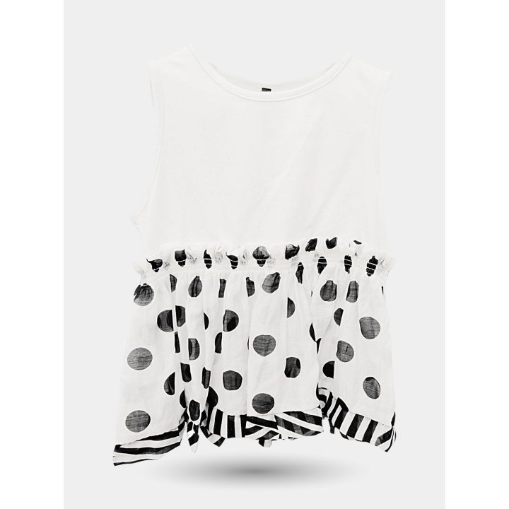 Blusa Manila Grace bianca con balza a pois neri, vista frontale