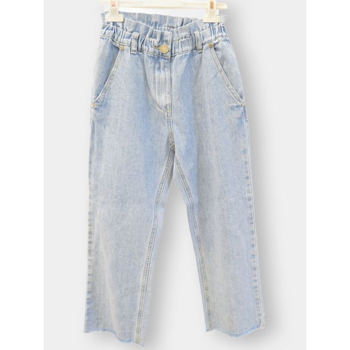 Jeans Manila Grace blu chiaro a vita arricciata, vista frontale