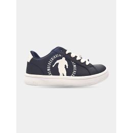 Sneaker Bikkembergs blu con calciatore bianco sul fianco, vista laterale