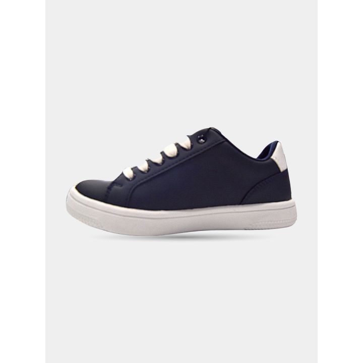Sneaker Bikkembergs blu vista dal lato interno con tallone bianco