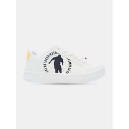 Sneaker Bikkembergs bianca con calciatore nero sul fianco, vista laterale