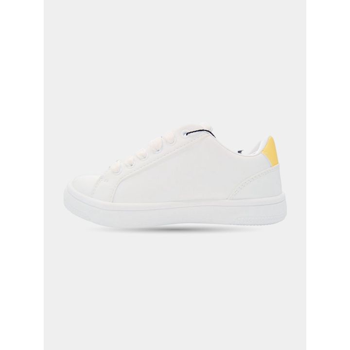 Sneaker Bikkembergs bianca dal lato interno con tallone giallo