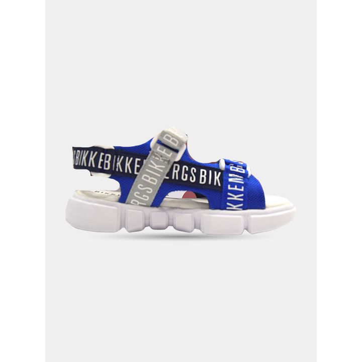 Sandalo Bikkembergs blu royal con cinturini a scritte, vista laterale