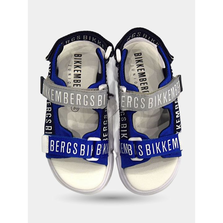 Sandali Bikkembergs blu royal visti dall'alto con plantare bianco