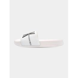 Ciabatta Bikkembergs bianca con maxi logo BKK nero, vista laterale