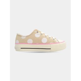 Sneakers Manila Grace beige a pois bianchi con bordo rosa, lato esterno