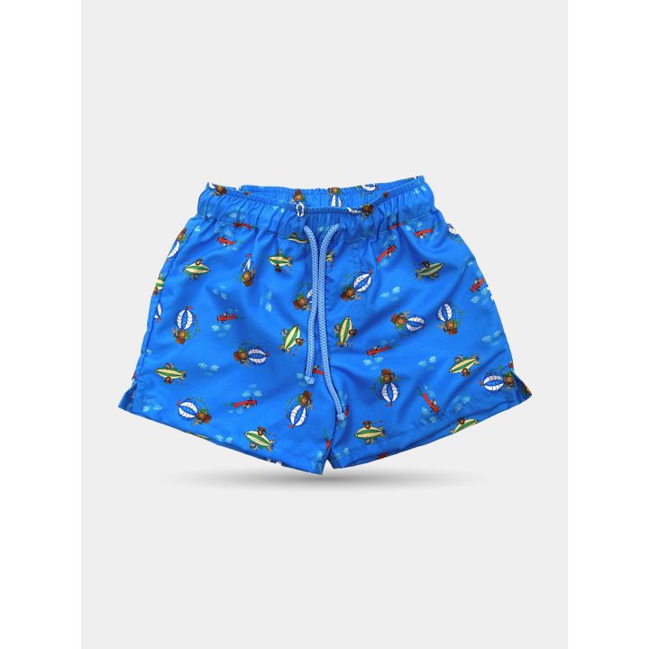 Costume da bagno Aletta azzurro da bambino con stampa di aeroplanini, davanti