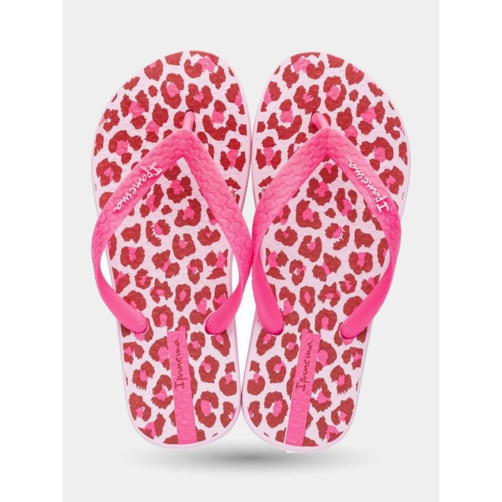 Paio di ciabatte Ipanema rosa con stampa leopardata e fascette fucsia, dall'alto