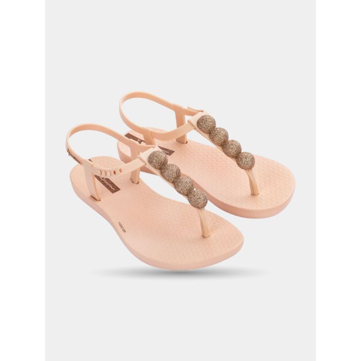 Ciabatte Ipanema bambina rosa cipria con sfere glitter, paio di tre quarti