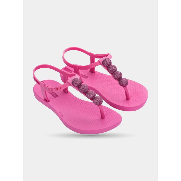 Ciabatte Ipanema bambina fucsia con sfere glitter, paio di tre quarti