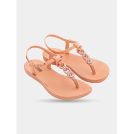 Ciabatte Ipanema bambina rosa con catena oro rosa, paio di tre quarti