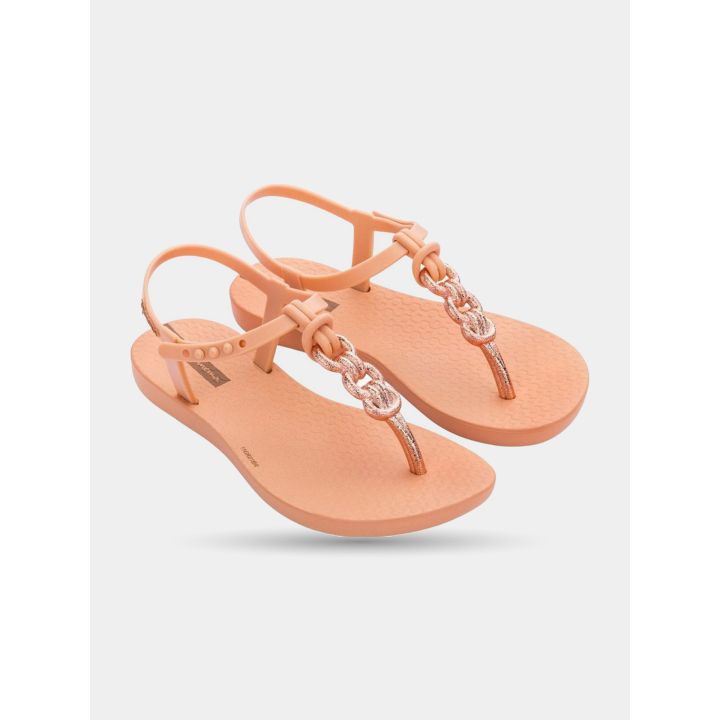 Ciabatte Ipanema bambina rosa con catena oro rosa, paio di tre quarti