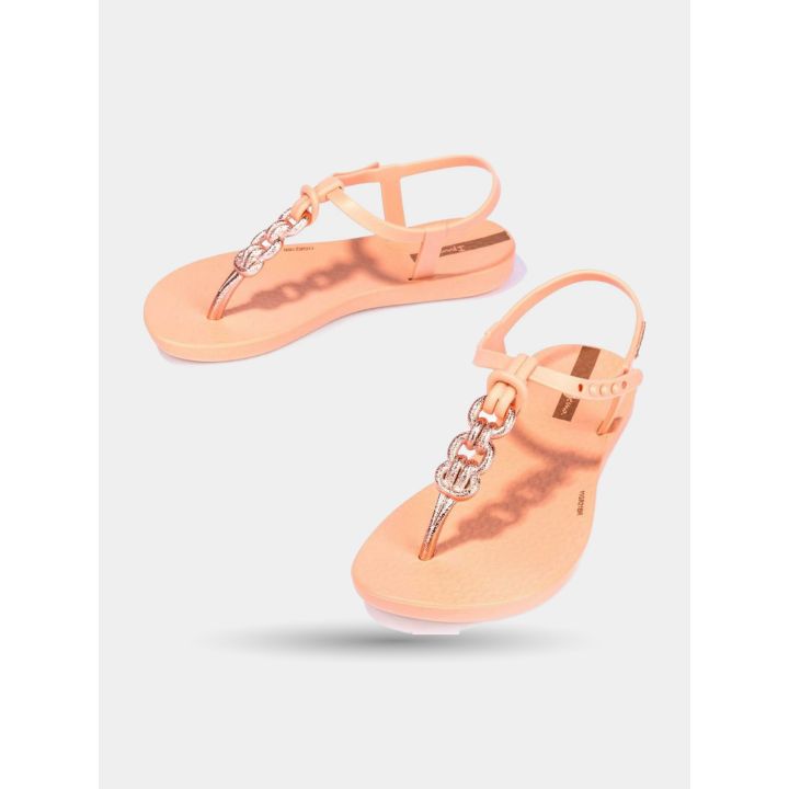 Ciabatte Ipanema rosa con catena oro rosa, paio in vista angolata