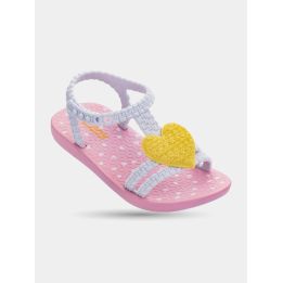 Ciabatta Ipanema bambina rosa con cuore giallo e cinturini bianchi, tre quarti
