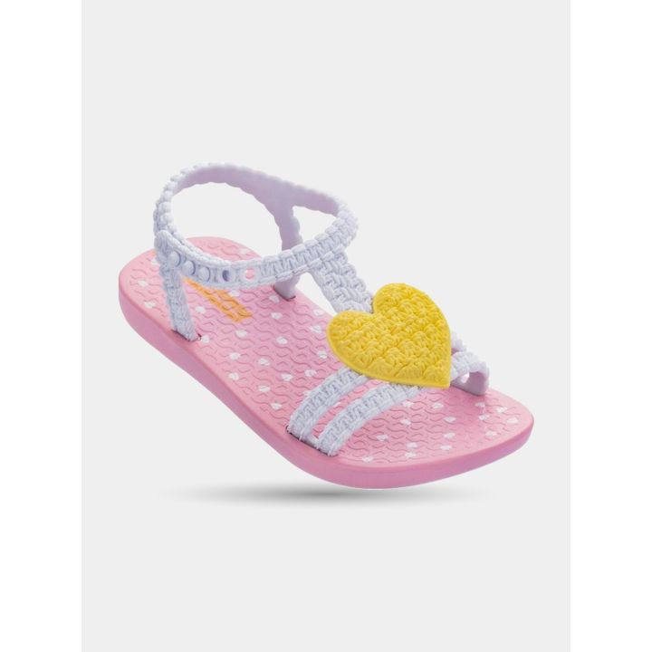 Ciabatta Ipanema bambina rosa con cuore giallo e cinturini bianchi, tre quarti