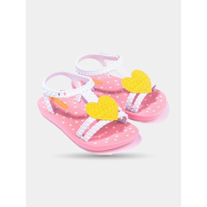 Ciabatte Ipanema rosa con cuore giallo e cinturino alla caviglia, vista d'insieme