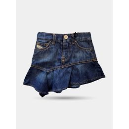 Gonna di jeans Diesel blu da neonata vista frontale con balza